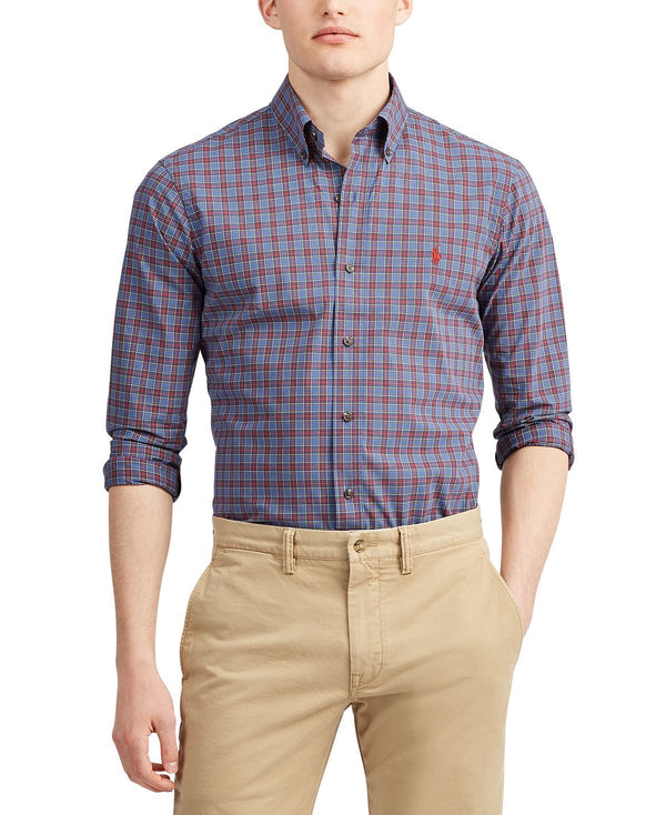 Polo Ralph Lauren Classic Fit Stretch Poplin Button-down Shirt Port Blue/Red Multi
