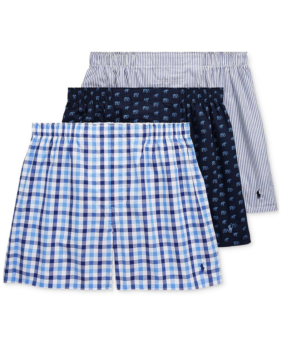 Polo Ralph Lauren Classic Woven Cotton Boxers 3-pk. Aqua/fleming/ging/dot