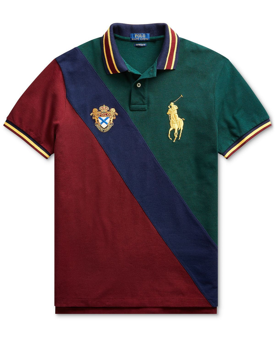 Polo Ralph Lauren Custom Slim Fit Big Pony Mesh Polo Shirt College Green Multi