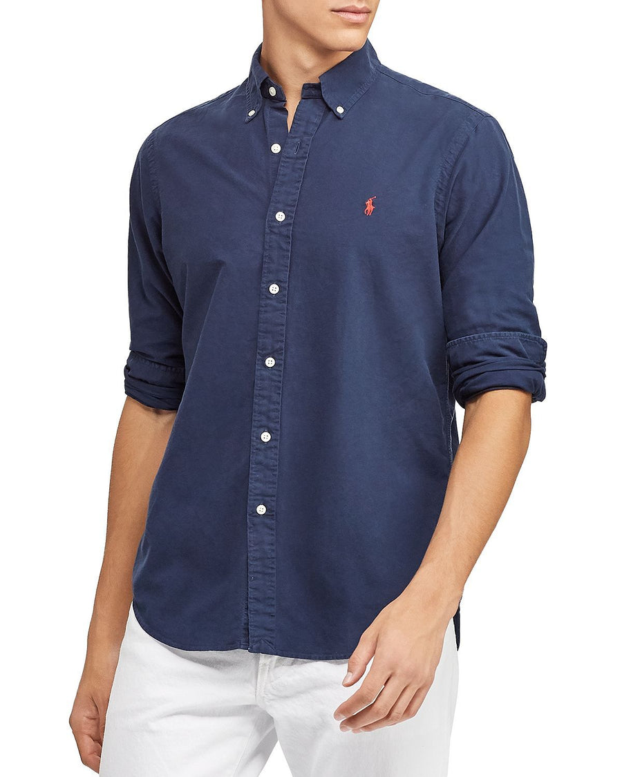 Polo Ralph Lauren Garment-dyed Slim Fit Button-down Shirt Navy
