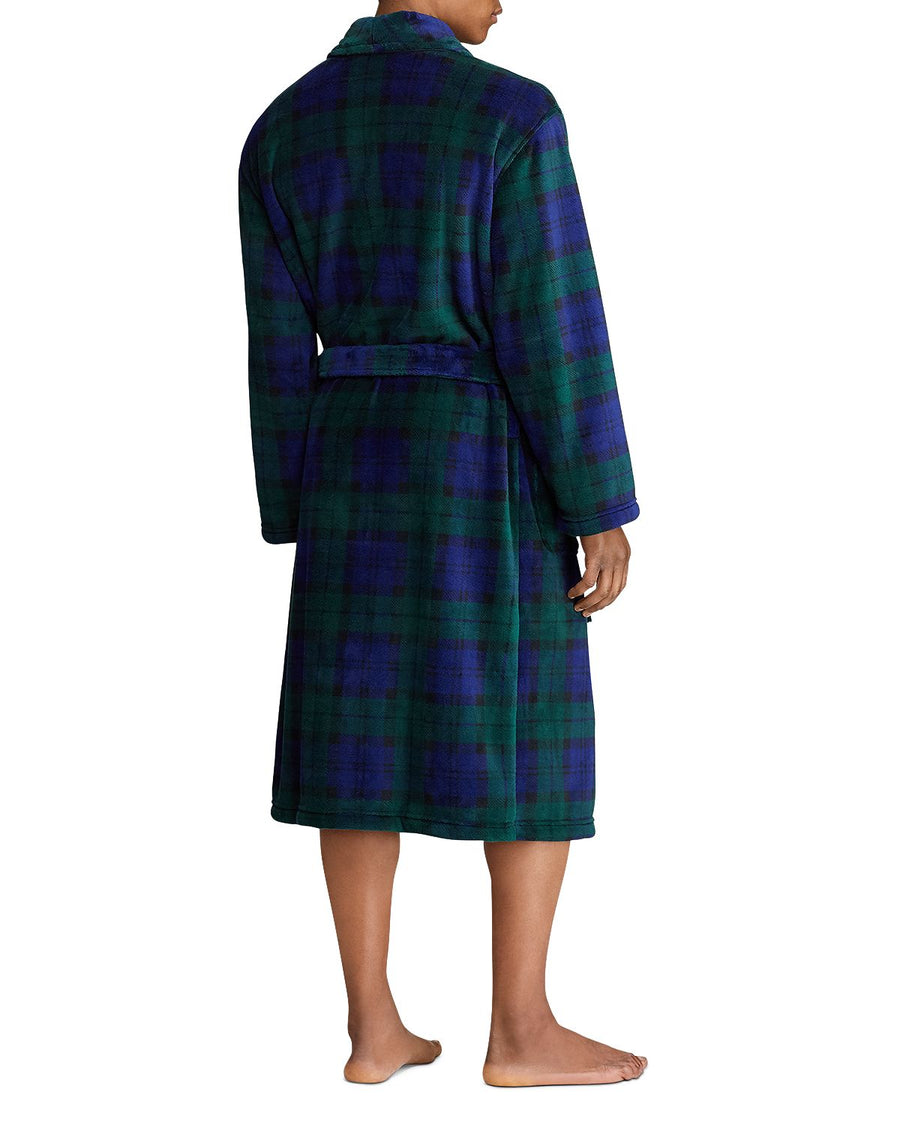Polo Ralph Lauren Plush Shawl Collar Robe Blue Green Plaid