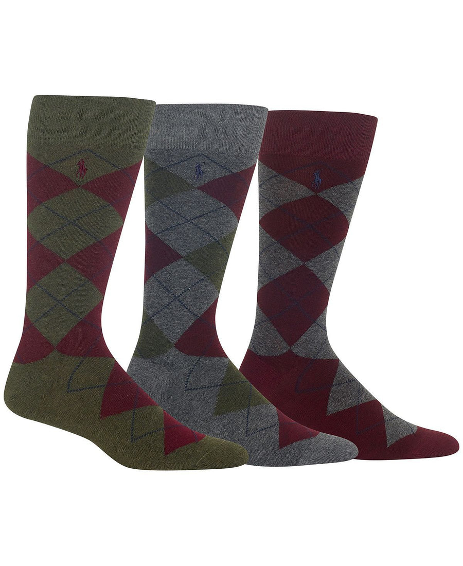 Polo Ralph Lauren Ralph Lauren Socks Dress Argyle Crew 3 Pack Socks Olive/maroon