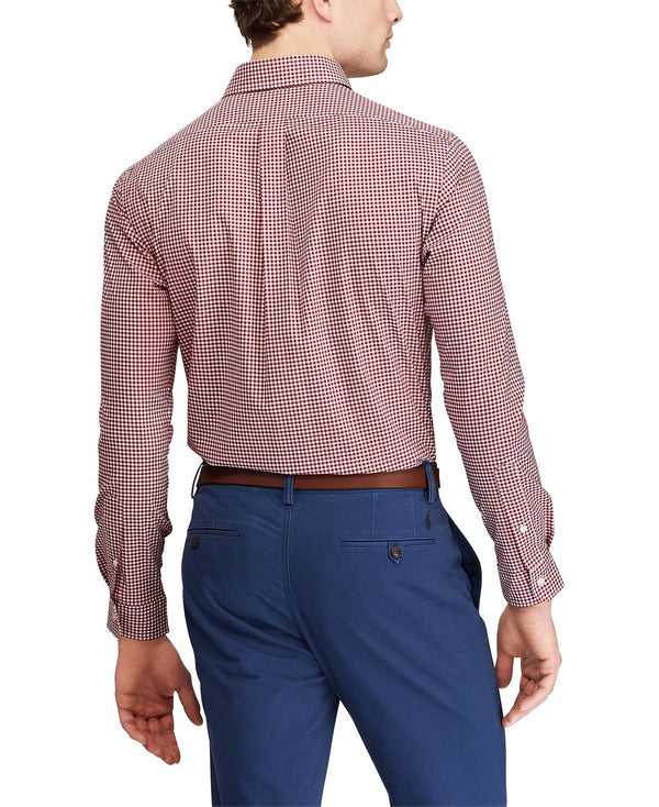 Polo Ralph Lauren Slim Fit Poplin Button Down Shirt Burgundy/White