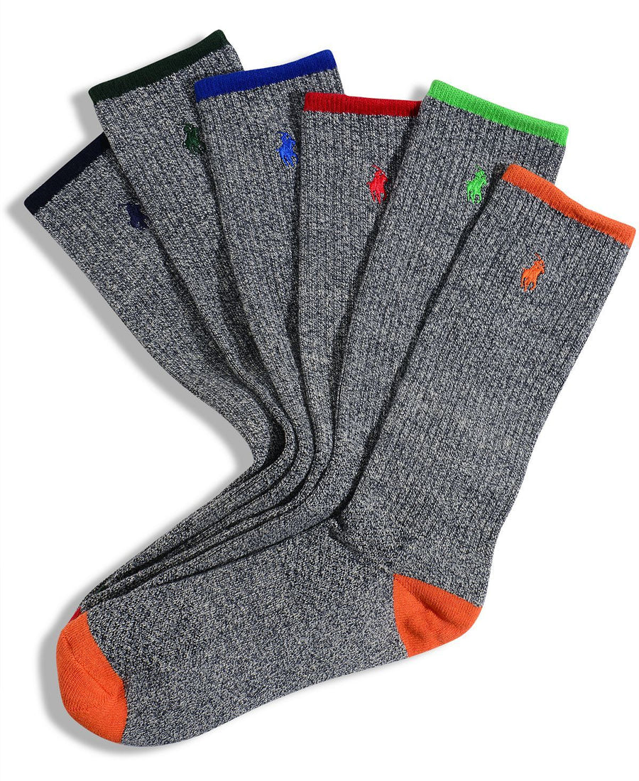 Polo Ralph Lauren Socks Athletic Crew 6 Pack Grey Assorted
