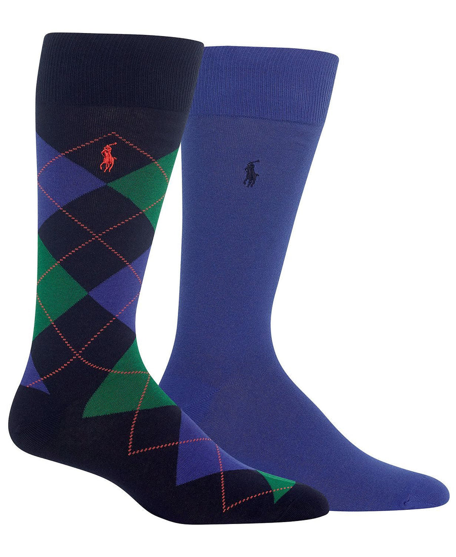Polo Ralph Lauren Socks Dress Argyle Crew 2 Pack Blue