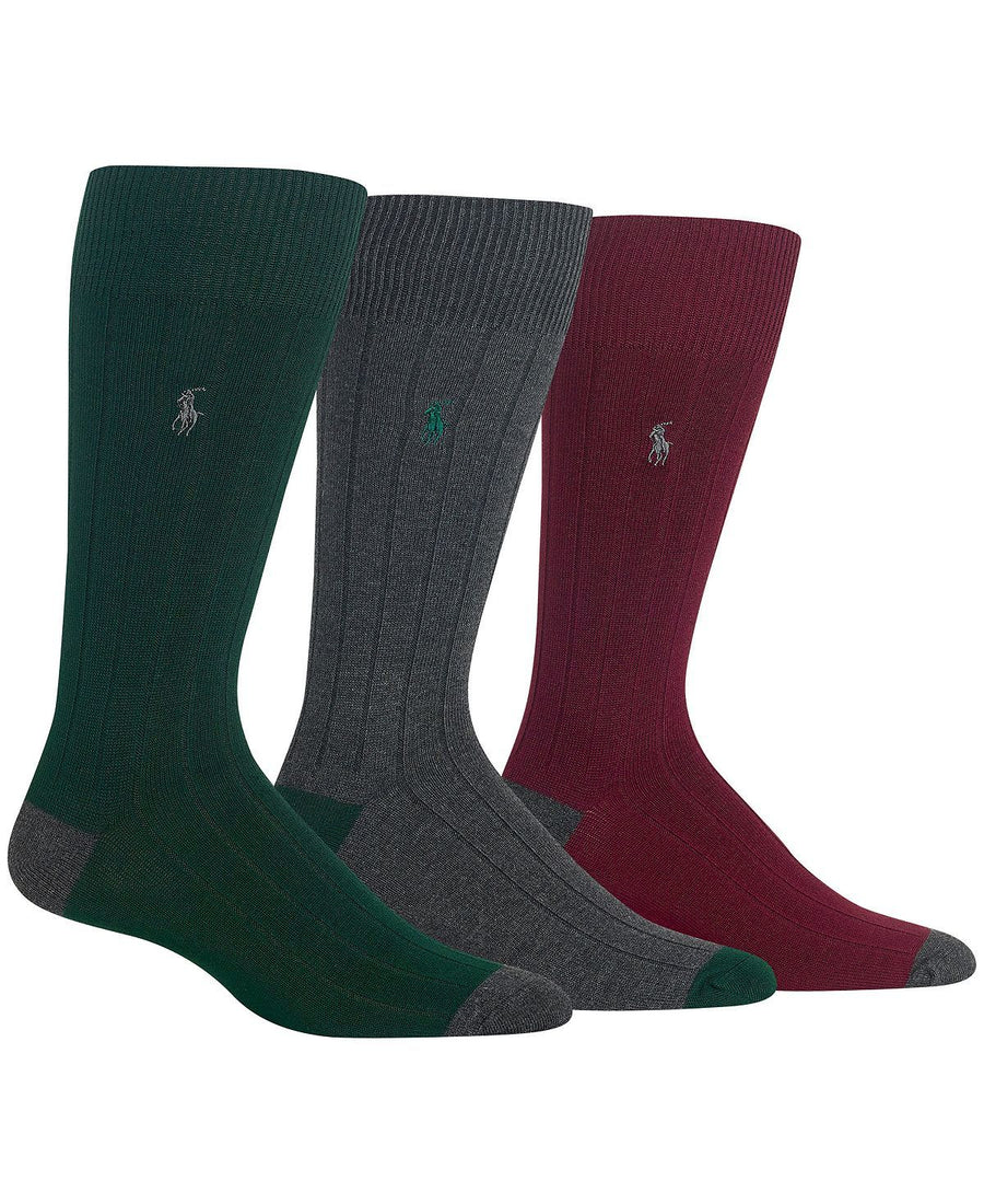Polo Ralph Lauren Socks Soft Touch Ribbed Heel Toe 3 Pack Forest