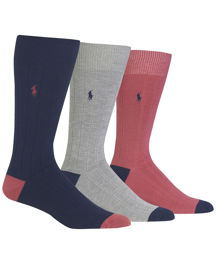 Polo Ralph Lauren Socks Soft Touch Ribbed Heel Toe 3 Pack Navy Assorted