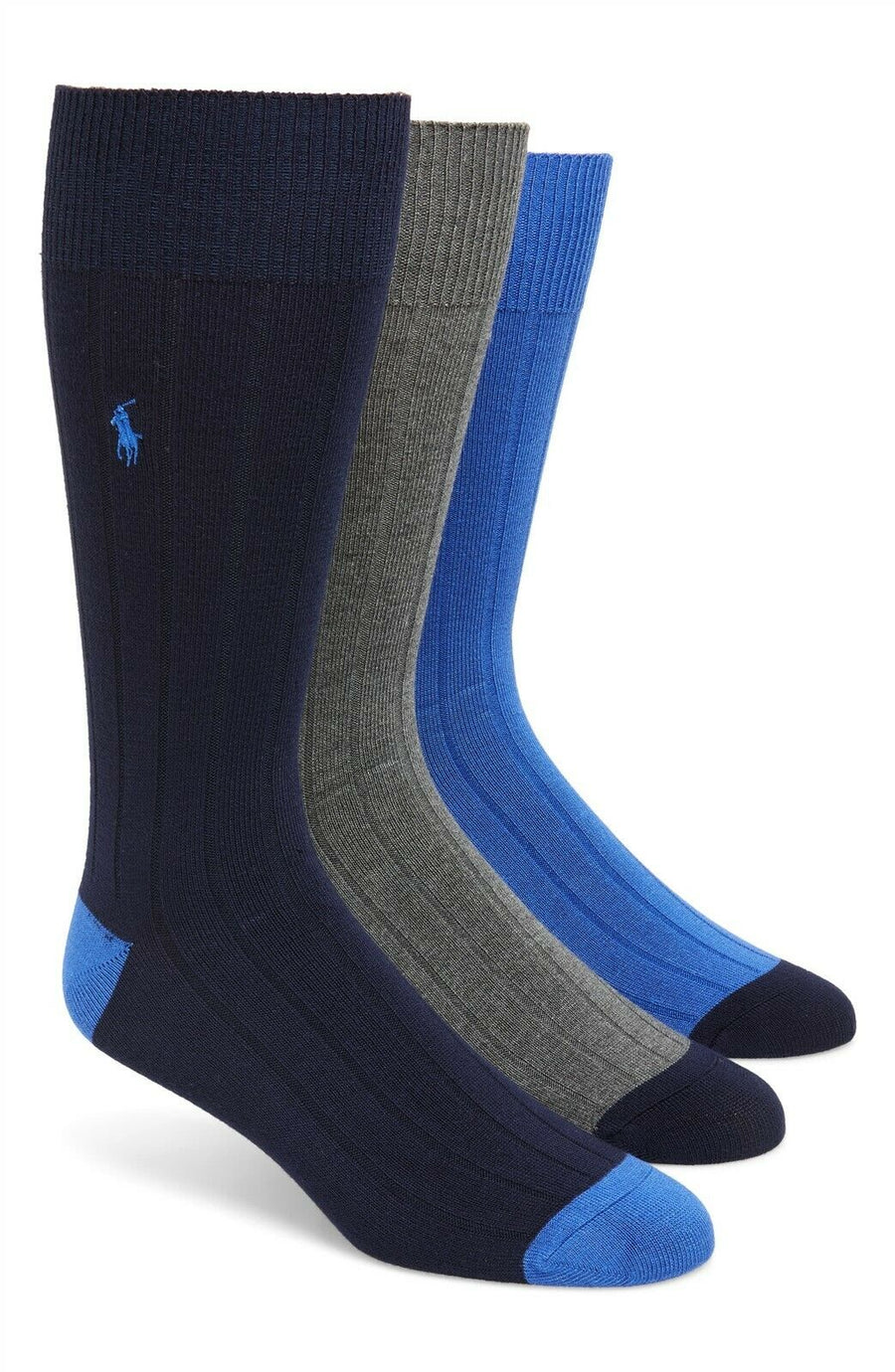 Polo Ralph Lauren Socks Soft Touch Ribbed Heel Toe 3 Pack Navy/Blue/Char