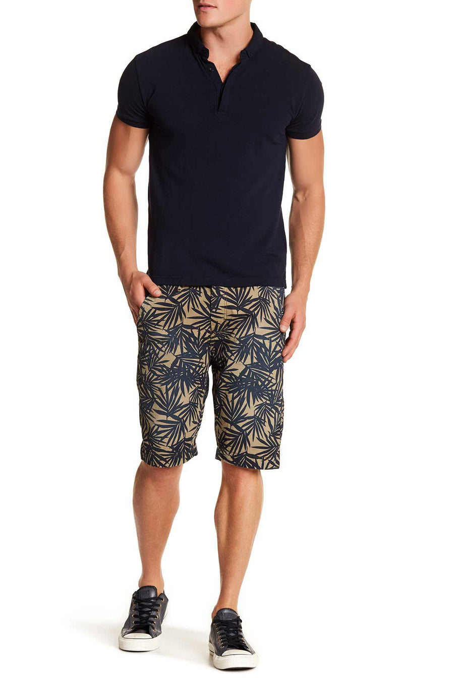 Pop Icon Khaki Leaf Flat Front Short