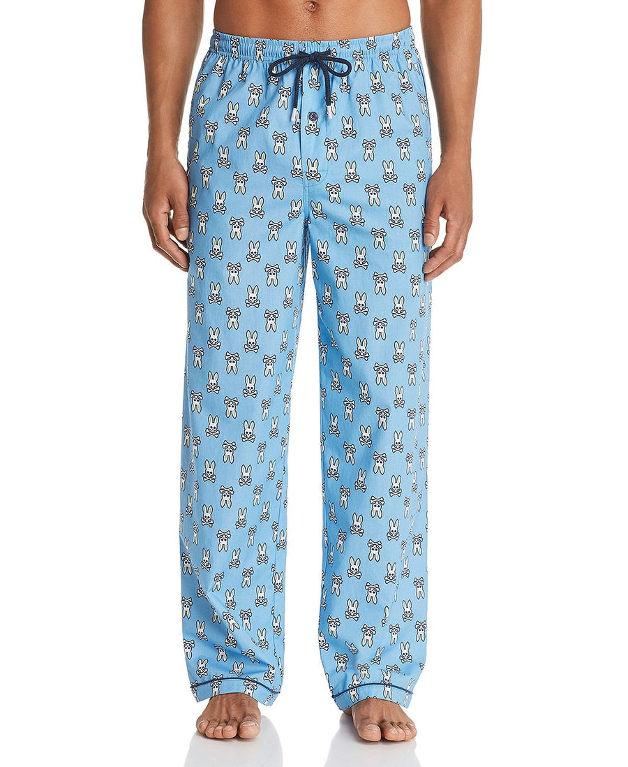 Psycho Bunny Logo Print Pajama Pants in Celeste Bunny