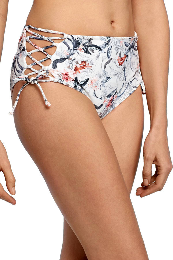 RACHEL by Rachel Roy High Waist Lace Up Bikini Bottom in White Floral