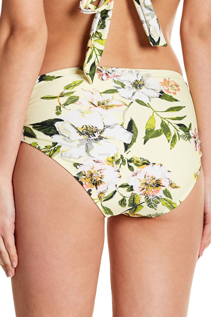 RACHEL by Rachel Roy High Waist Lace Up Bikini Bottom in Yellow Summer Floral