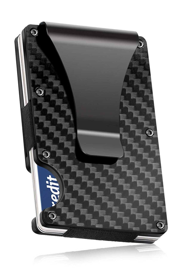 RFID Blocking Carbon Fibre Slim Card Holder W/ Money Clip