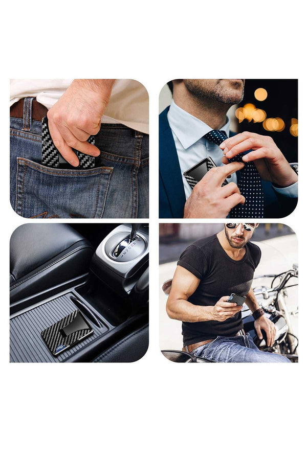 RFID Blocking Carbon Fibre Slim Card Holder W/ Money Clip