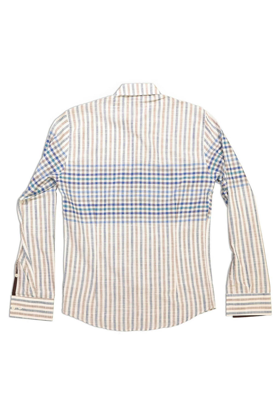 RNT23 Blue-Plaid Linen Button-Up