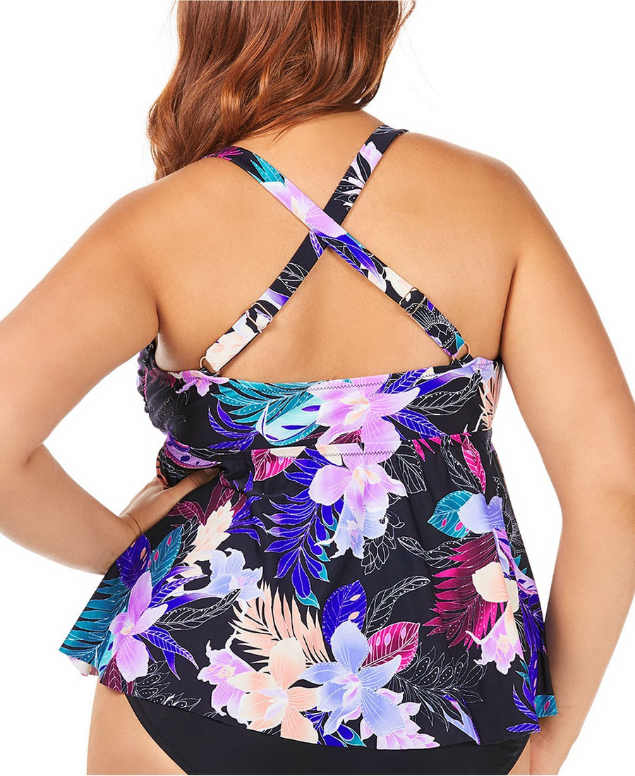 Raisins Curve Trendy Plus Juniors' Lagide Printed Atlantic Tankini Top Multi