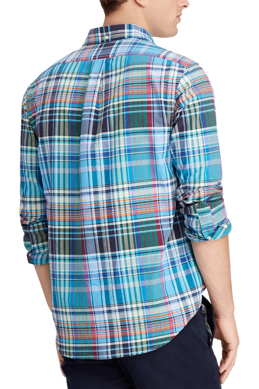 Ralph Lauren Cerulean Blue/Yellow Big/Tall Classic Fit Plaid Cotton Oxford Shirt