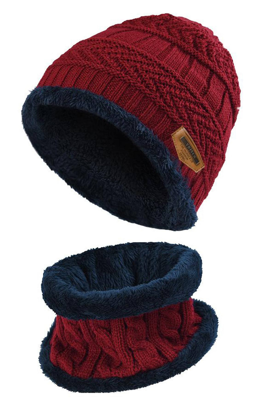 Red Ultra-Soft 2Pc Fleece-Lined Beanie/Neck Warmer