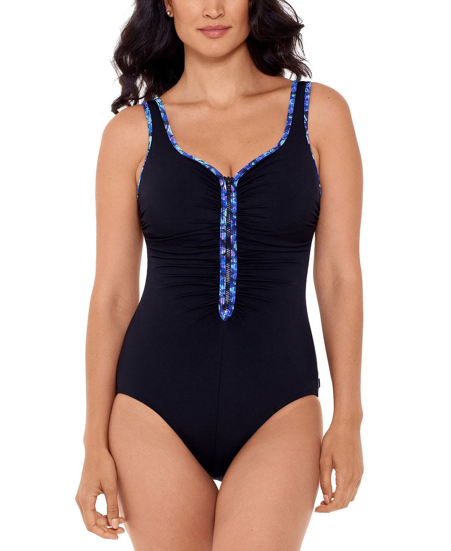Reebok Reflecting Rebel Zipper One-piece Swimsuit Black/Blue