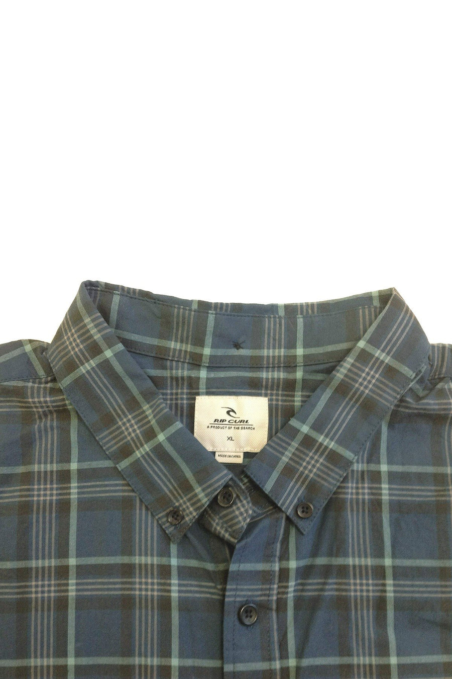 Rip Curl Navy Short-Sleeve Plaid Button-Down Shirt
