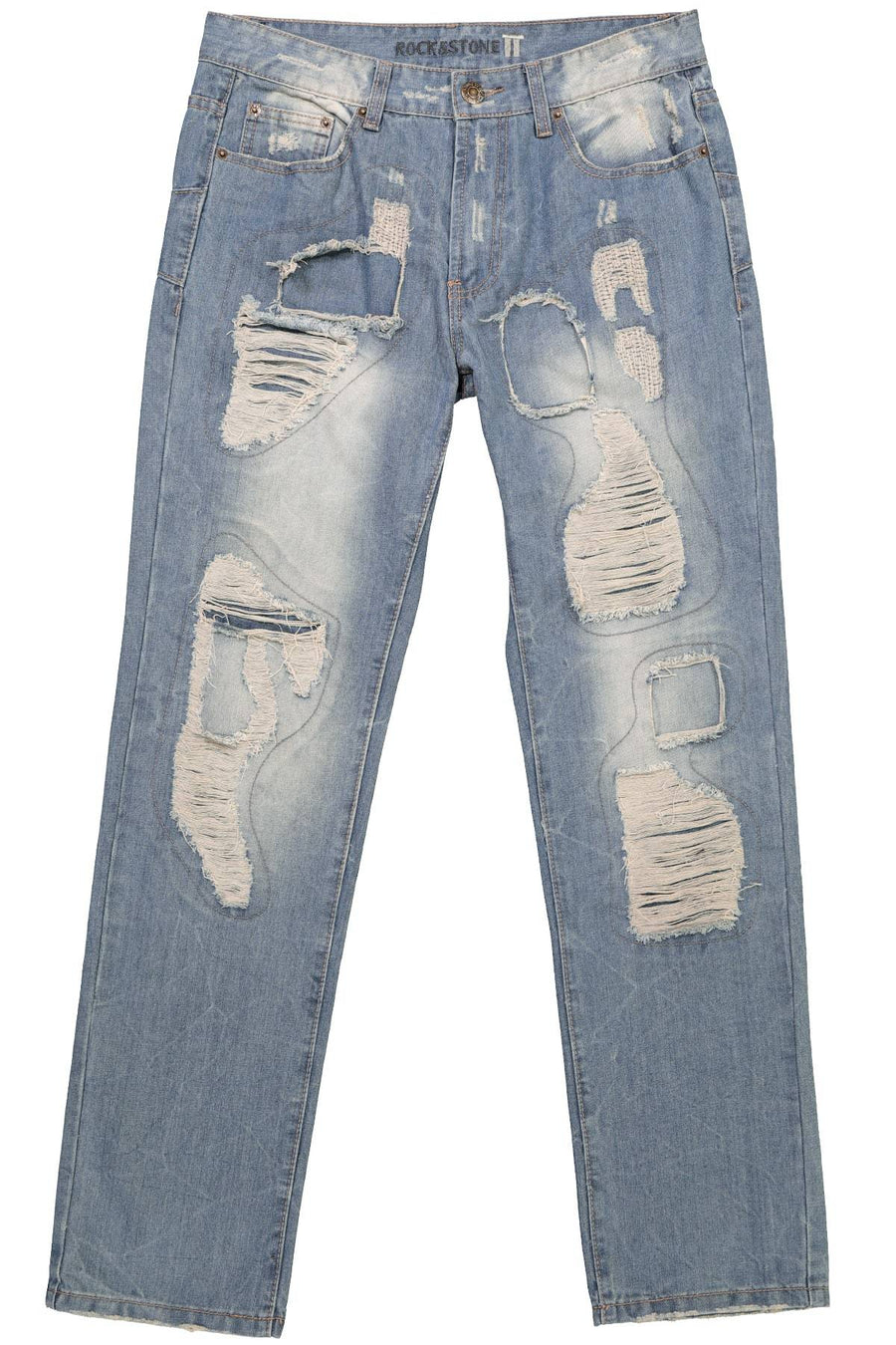 Rock & Stone Denim-Blue Ripped Patches Jean