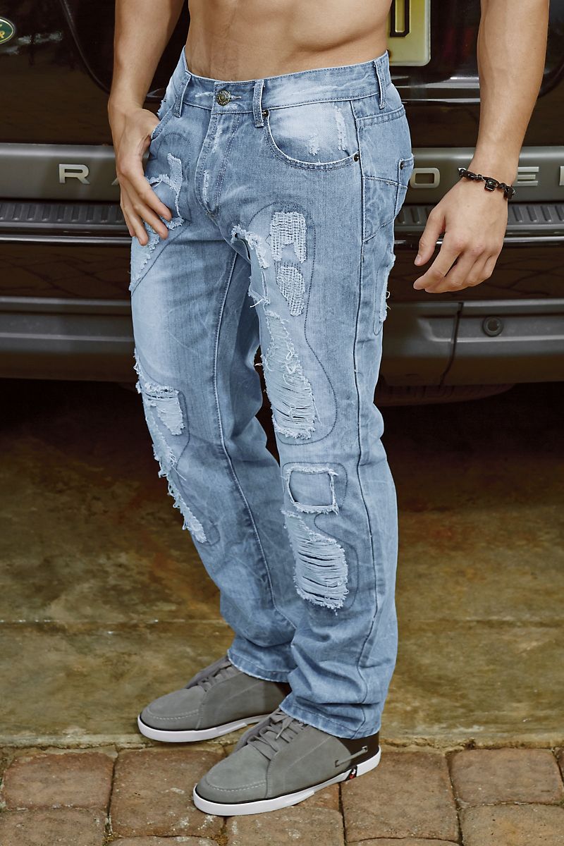 Rock & Stone Denim-Blue Ripped Patches Jean