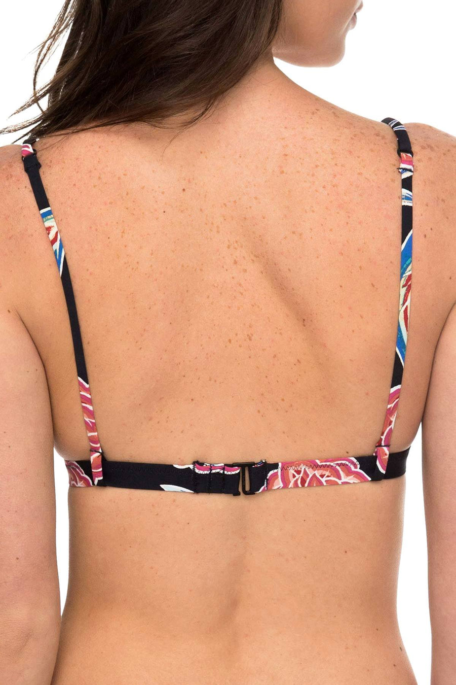 Roxy Black Anthracite Mexican-Roses Reversible Fixed Tri Bikini Top