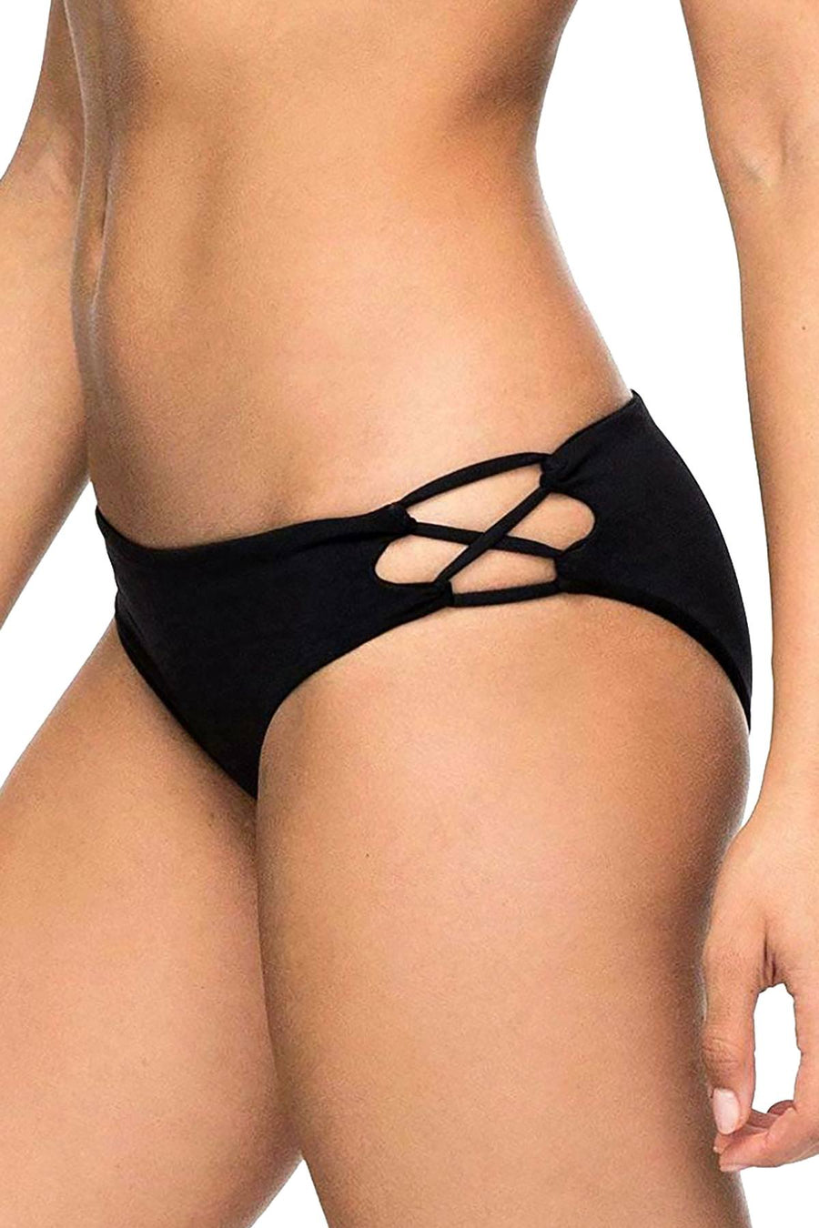Roxy Black Softly-Love Lace-Up Bikini Bottom