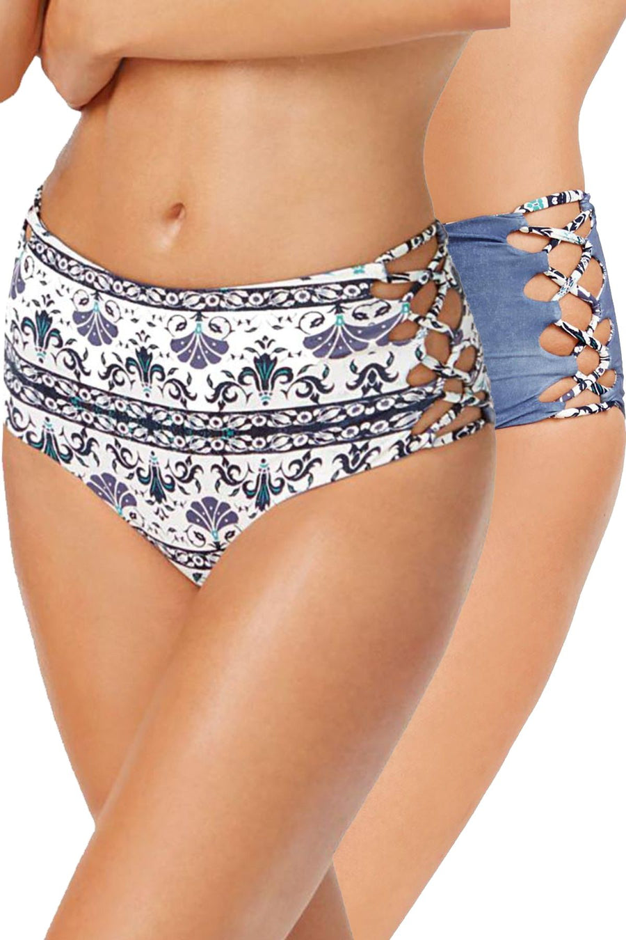 Roxy Blue/Multi Reversible High-Waist Bikini Bottom