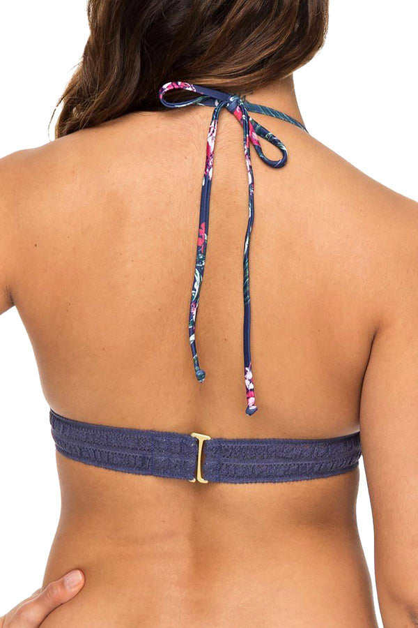 Roxy Dark-Blue Arizona-Dream Crochet-Trim Halter Bikini Top