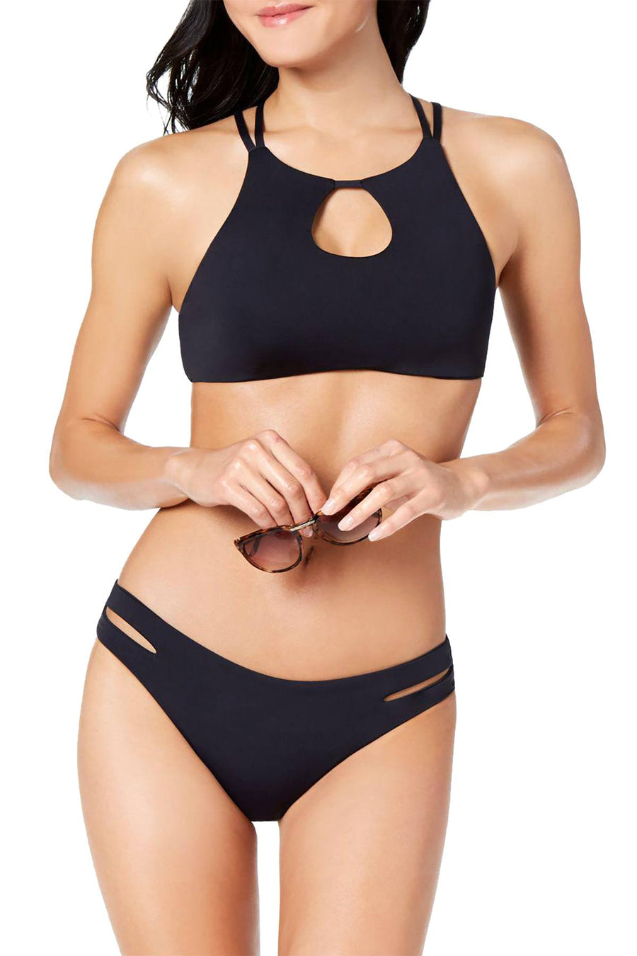 Roxy Solid-Black 70's Strappy Cheeky Bikini Bottom
