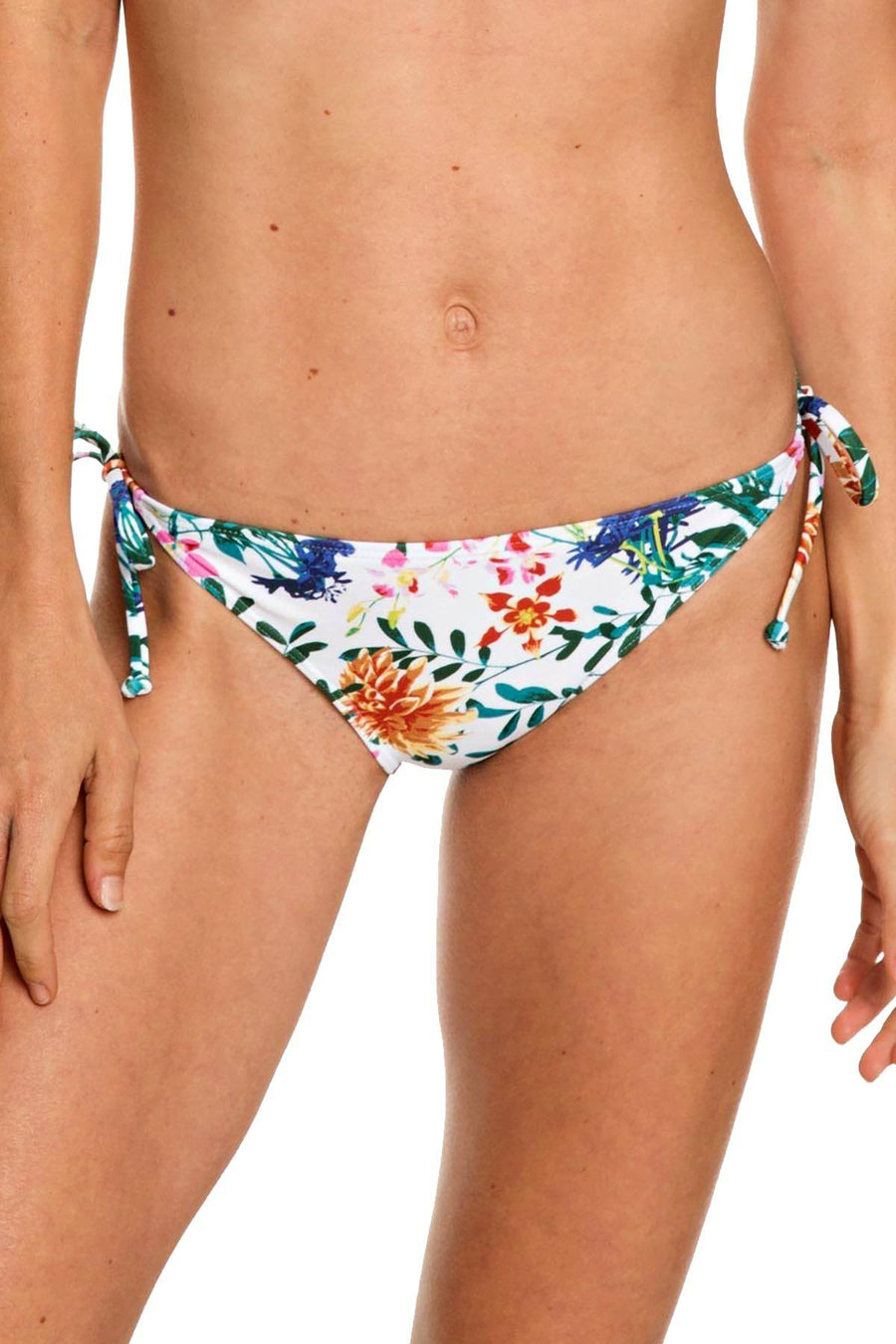 Roxy White/Floral-Soiree Softly-Love Side-Tie Surfer Bikini Bottom