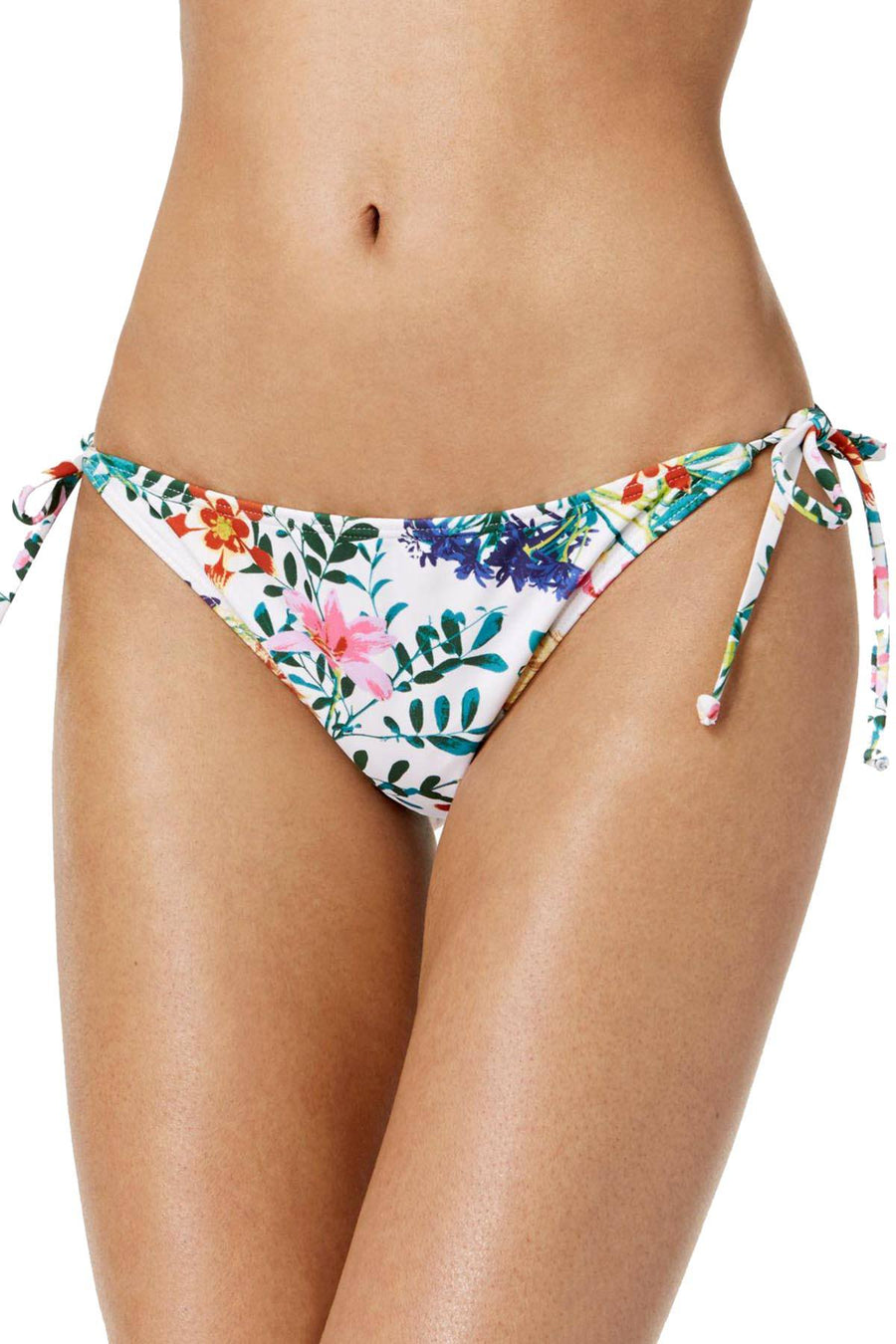Roxy White/Floral-Soiree Softly-Love Side-Tie Surfer Bikini Bottom