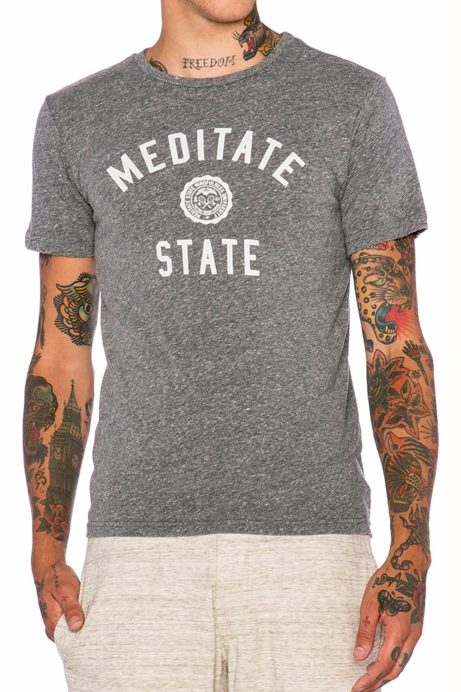 Rxmance Unisex Grey Meditate State Crew Tee