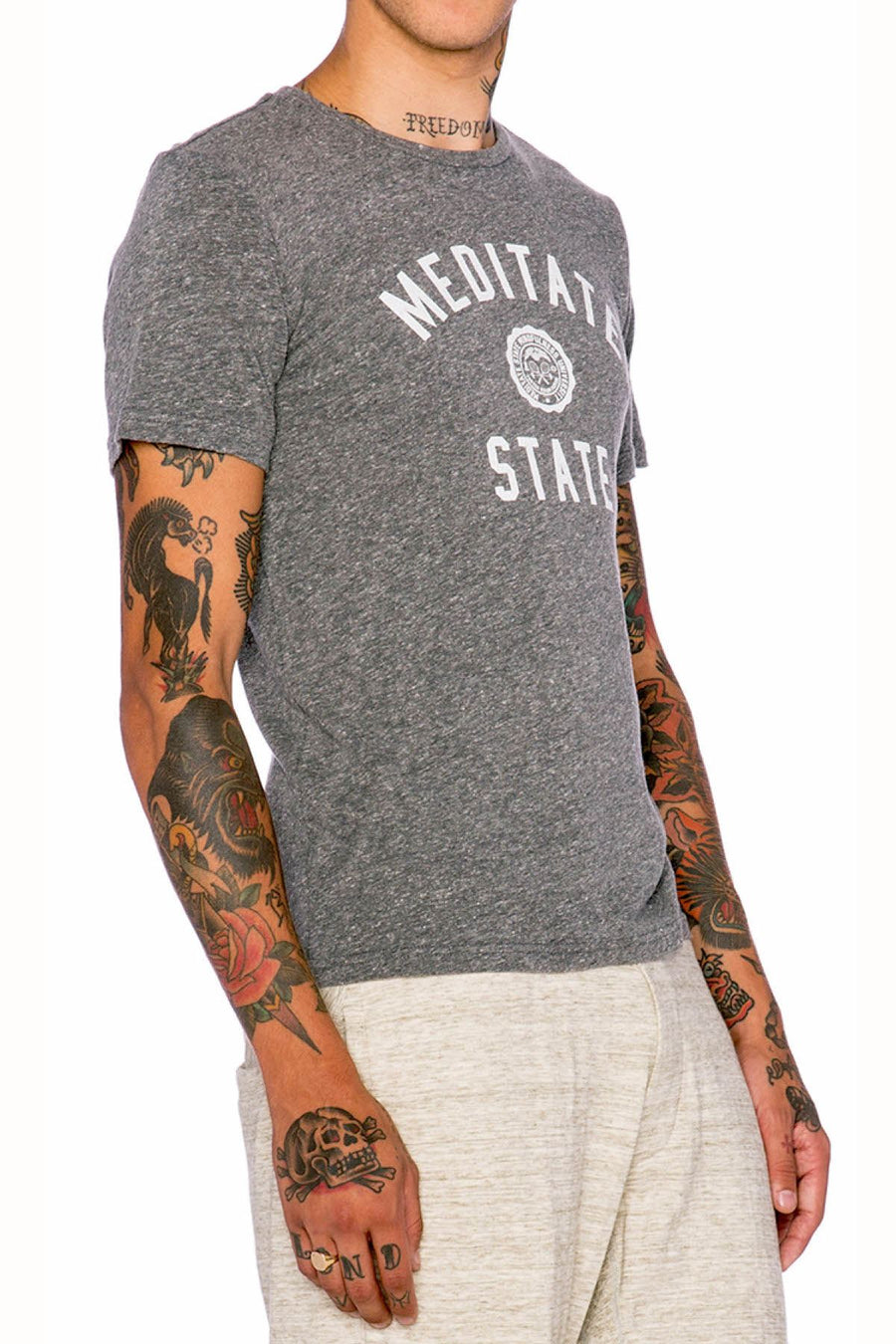 Rxmance Unisex Grey Meditate State Crew Tee