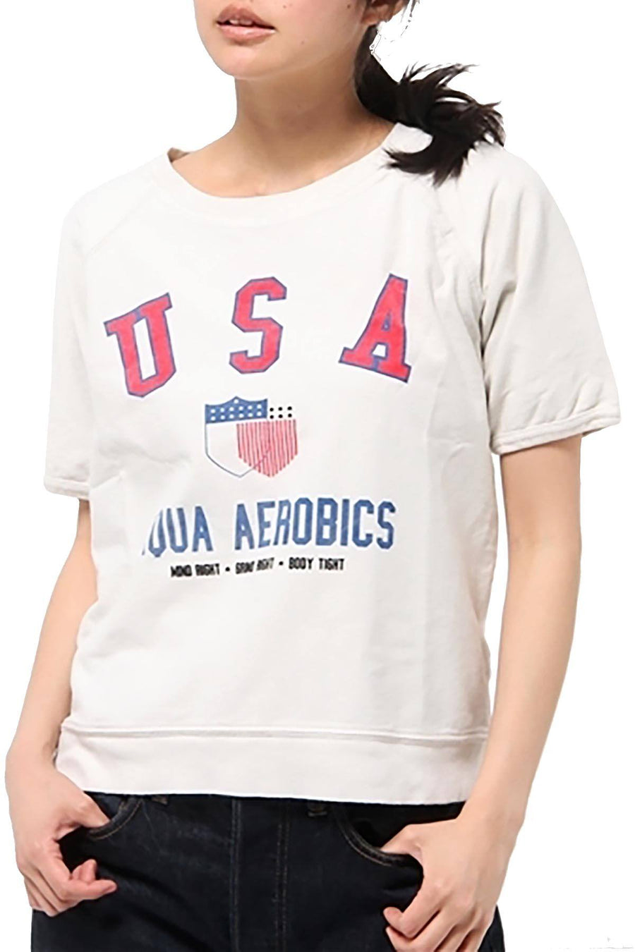 Rxmance Unisex White Sand USA Aerobics Short Sleeve Sweatshirt