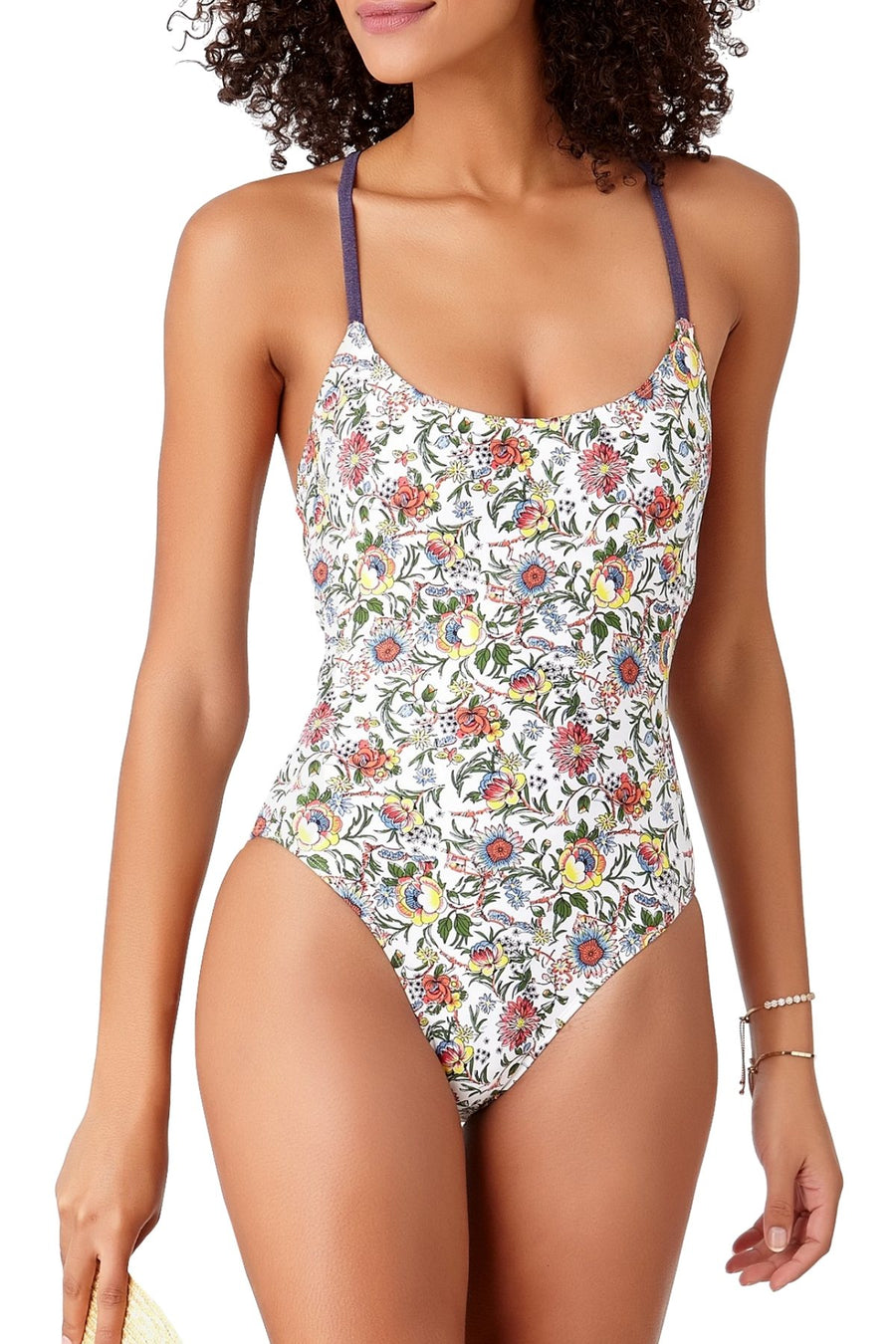 STUDIO Anne Cole White/Multi Happy-Strappy Floral-Print One-Piece Swimsuit