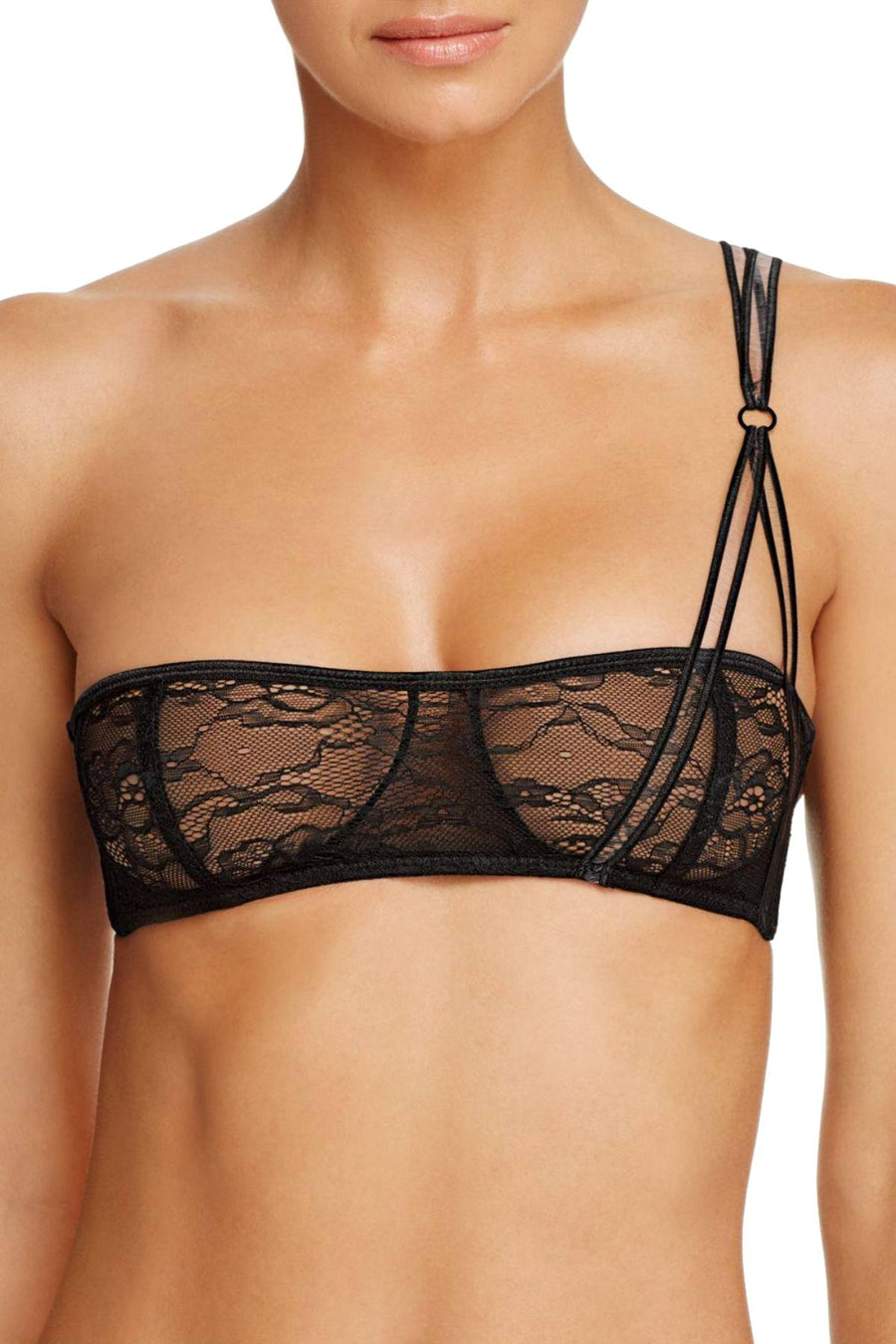Sam Edelman Black Asymmetric Lace Bandeau Bralette