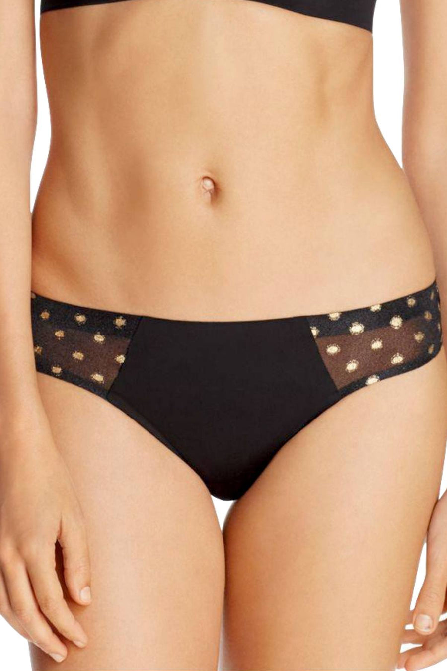 Sam Edelman Black/Gold-Dot Mesh Hipster Panty