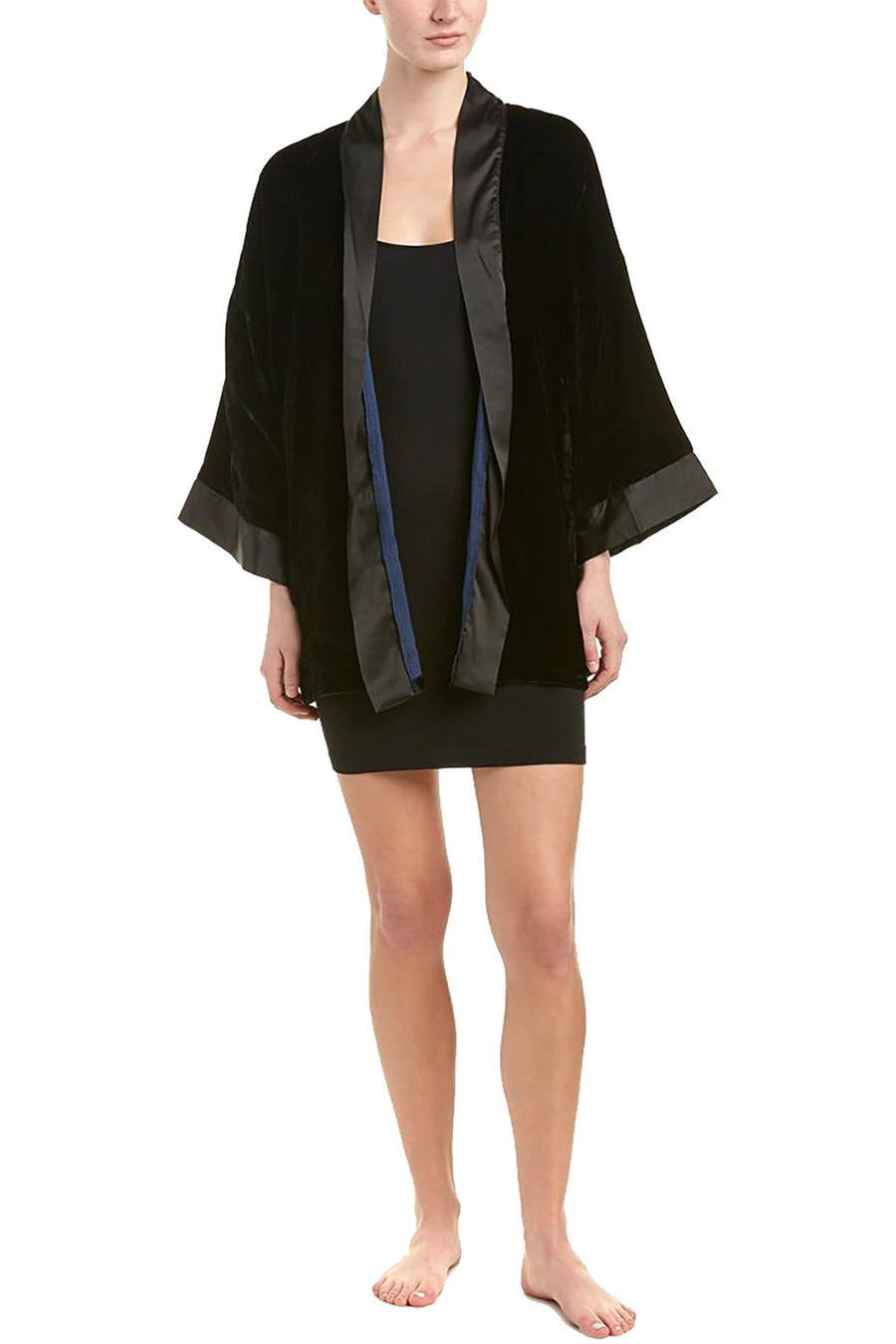 Sam Edelman Black/Navy Velvet Smoking Jacket/Wrap