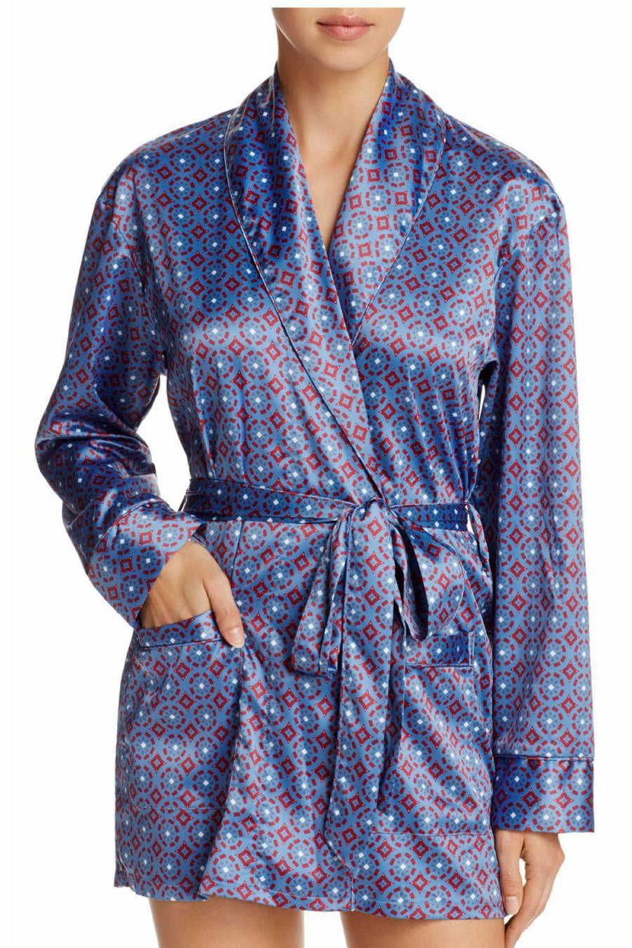 Sam Edelman Navy/Burgundy Smoking Jacket Robe