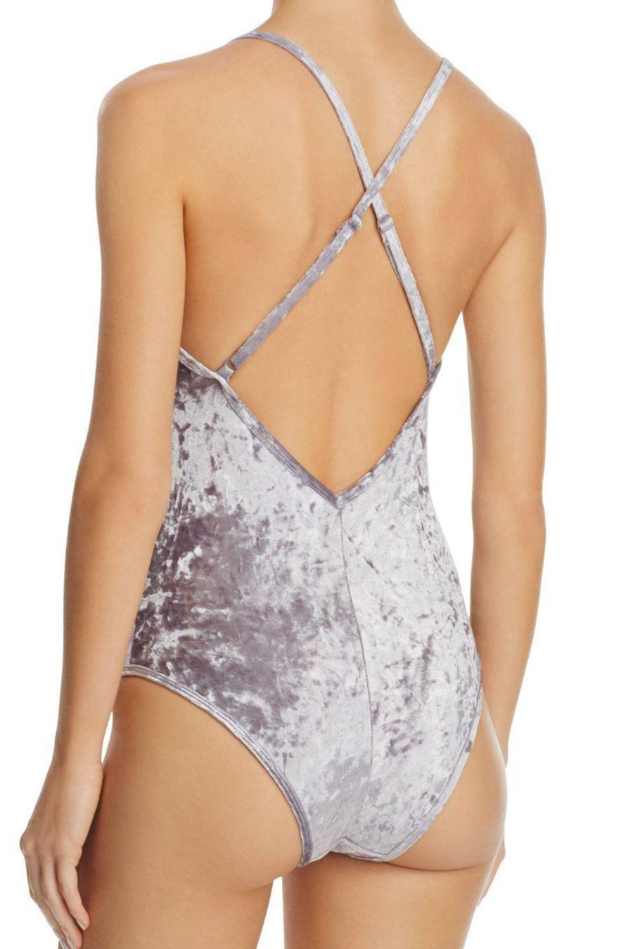 Sam Edelman Silver Crushed-Velvet Bodysuit