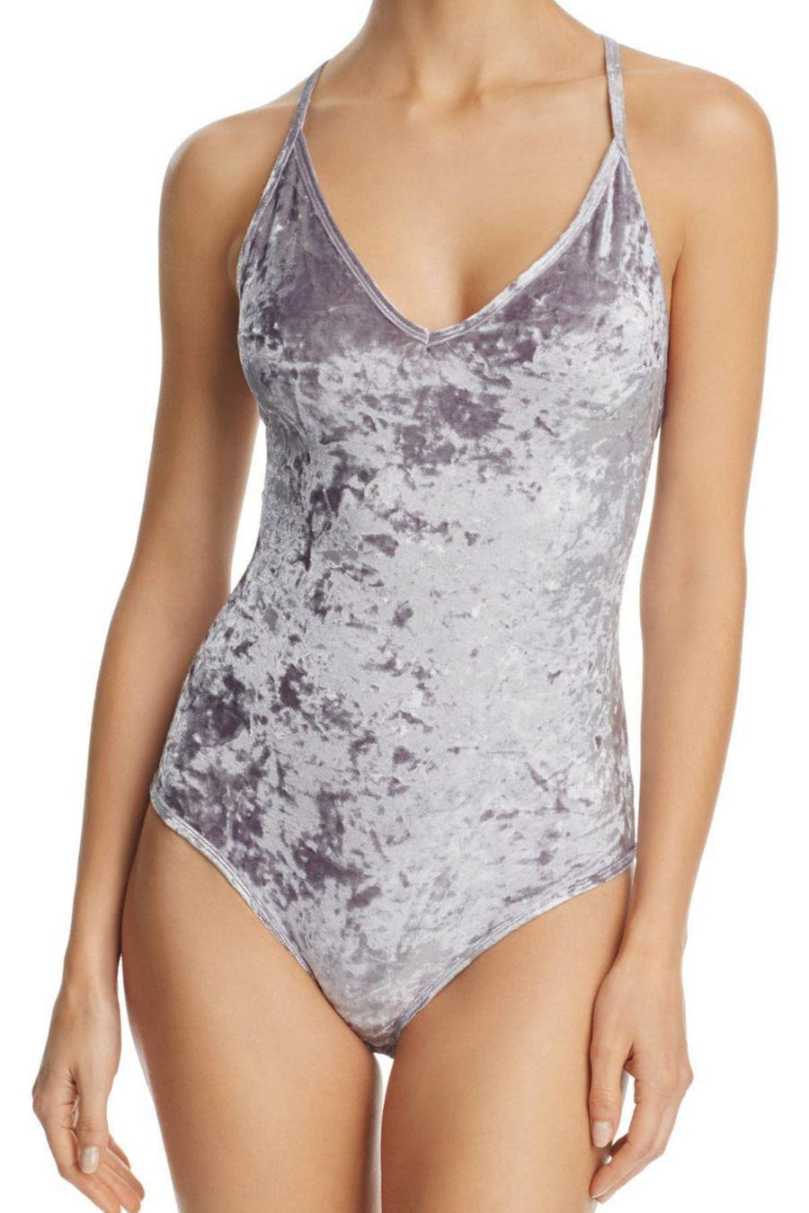 Sam Edelman Silver Crushed-Velvet Bodysuit
