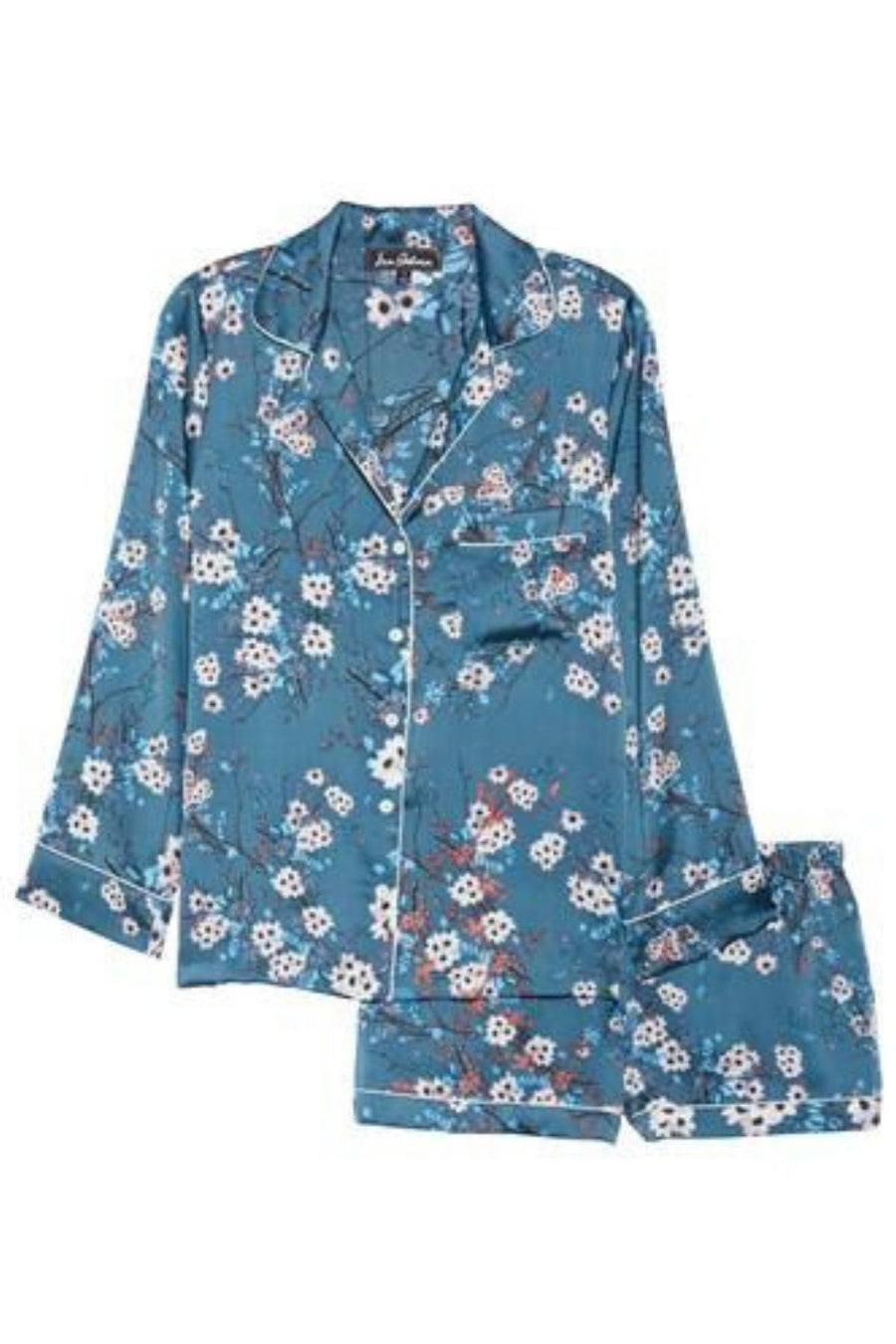 Sam Edelman Spring-Blue-Floral 2-Pc Satin PJ Set