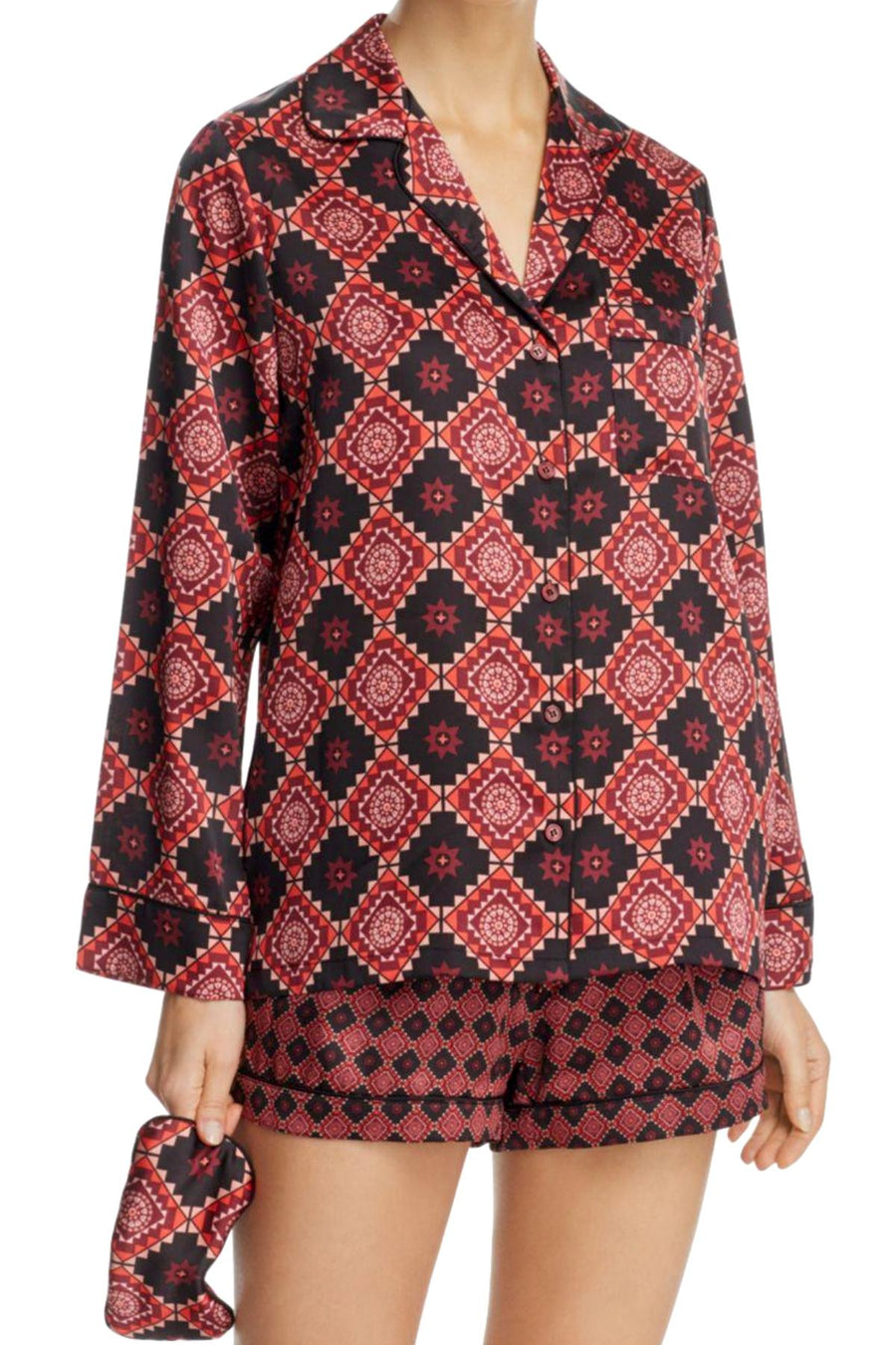 Sam Edelman Windsor-Wine/Aztec Short Pajamas & Eye Mask 3-piece Set