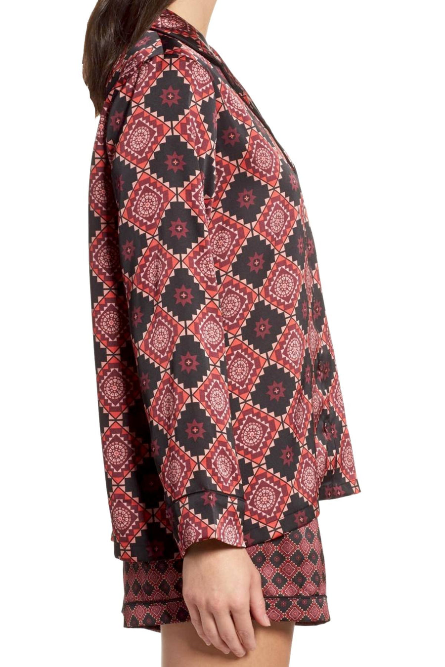 Sam Edelman Windsor-Wine/Aztec Short Pajamas & Eye Mask 3-piece Set