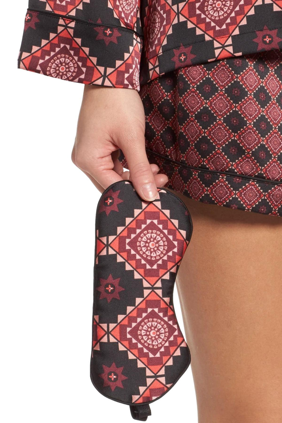 Sam Edelman Windsor-Wine/Aztec Short Pajamas & Eye Mask 3-piece Set