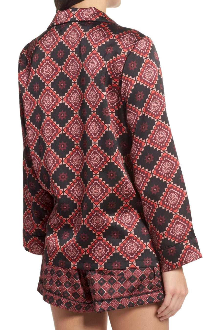 Sam Edelman Windsor-Wine/Aztec Short Pajamas & Eye Mask 3-piece Set