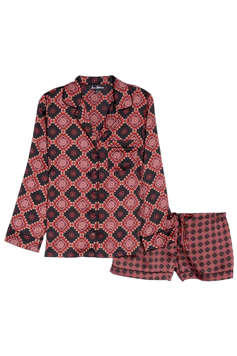 Sam Edelman Windsor-Wine/Aztec Short Pajamas & Eye Mask 3-piece Set