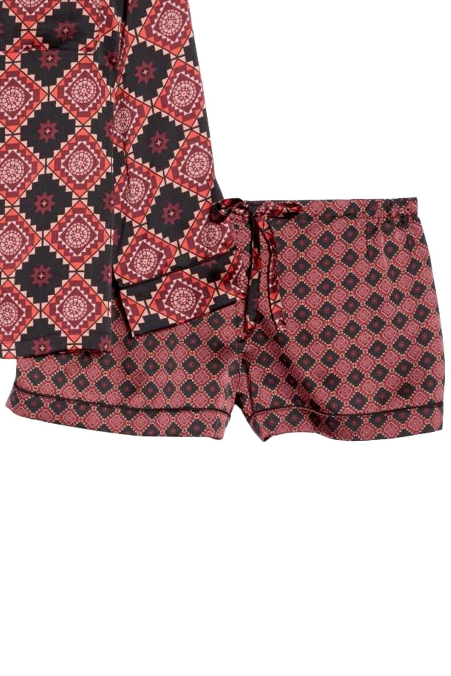 Sam Edelman Windsor-Wine/Aztec Short Pajamas & Eye Mask 3-piece Set